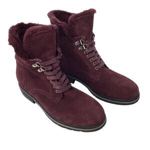 Blondo Vedette Boots Burgundy Suede Size 7.5 Faux Fur Lined Lace Up Waterproof
